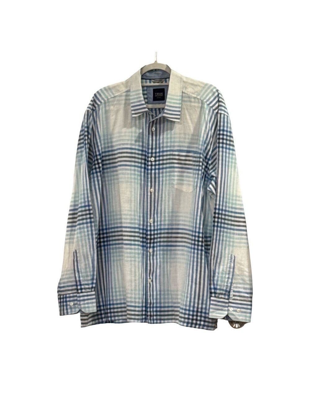 True Measure Casual Blue and White Plaid Shirt
